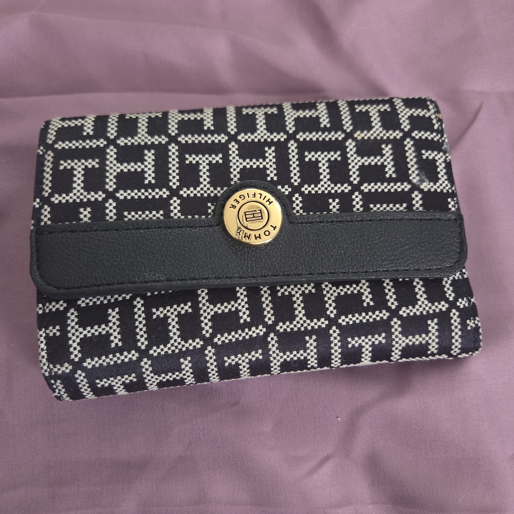Tommy Hilfiger Black and Cream Monogram Wallet